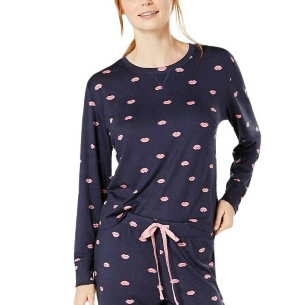 NEW JENNI BY JENNIFER MOORE women's soft printed knit pajama top in blue